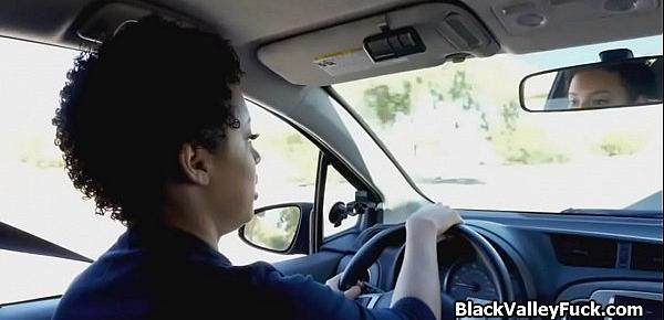  Black coed sucks driving instructors fat cock